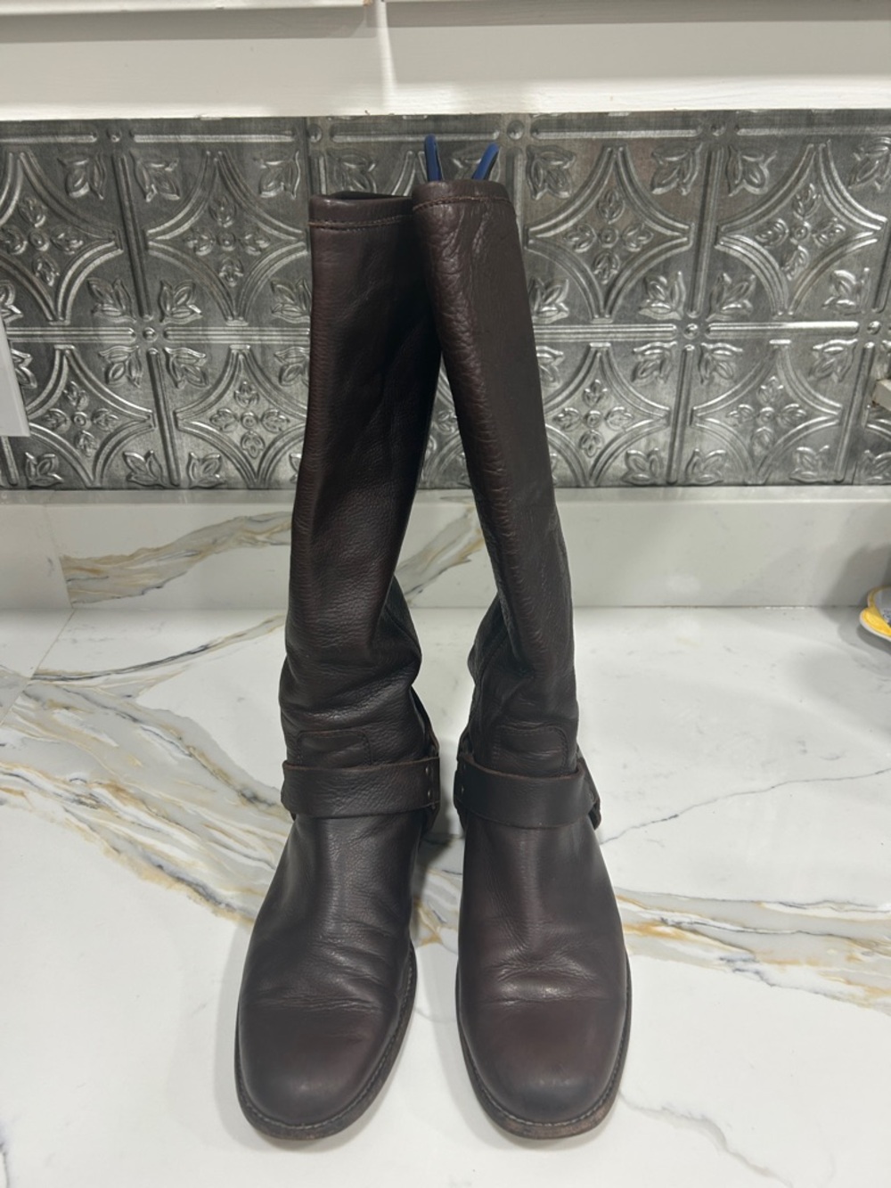 Frye Tall Leather Riding Boots in Dark Brown